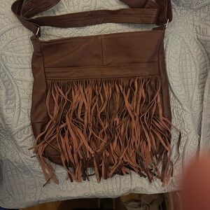 Fringe Leather Shoulder‎ Bag - Brown